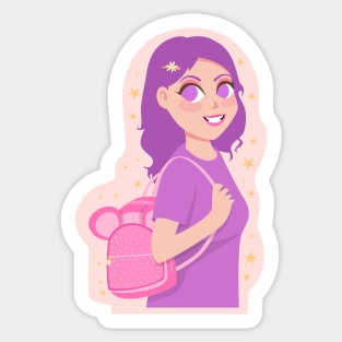 Cute Girl With Bag Drawing Sticker